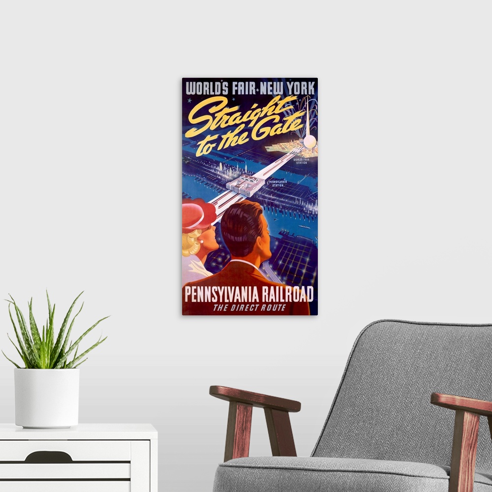 A modern room featuring Worlds Fair, New York, Straight to the Gate, Vintage Poster