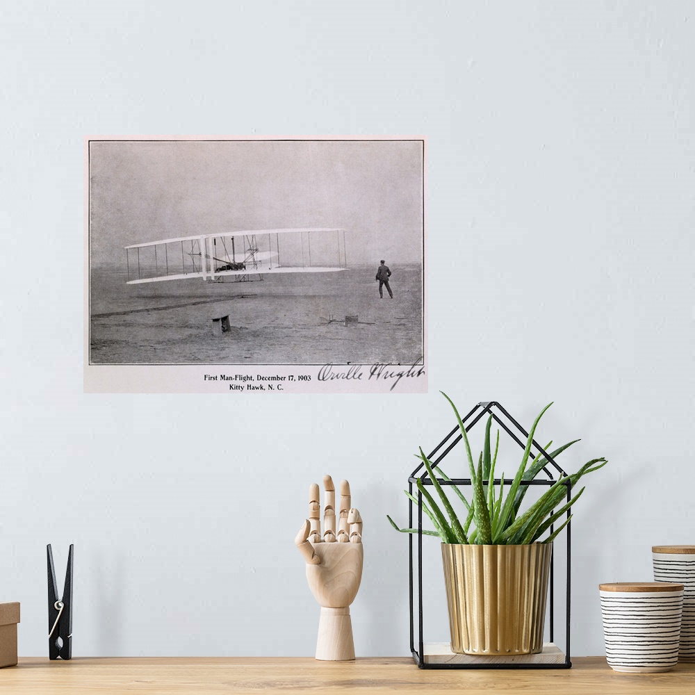 A bohemian room featuring Wright Brothers Flight at Kitty Hawk Vintage Photograph