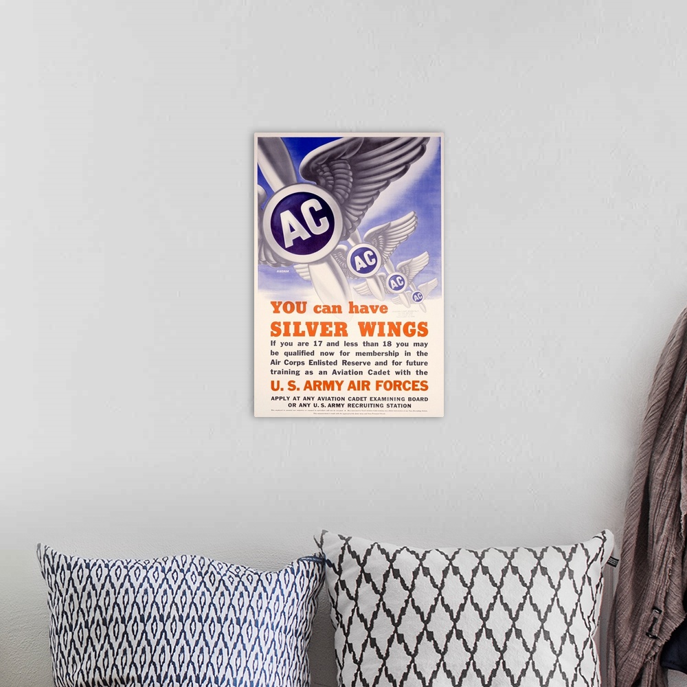 A bohemian room featuring Vintage WWII Aviation Poster