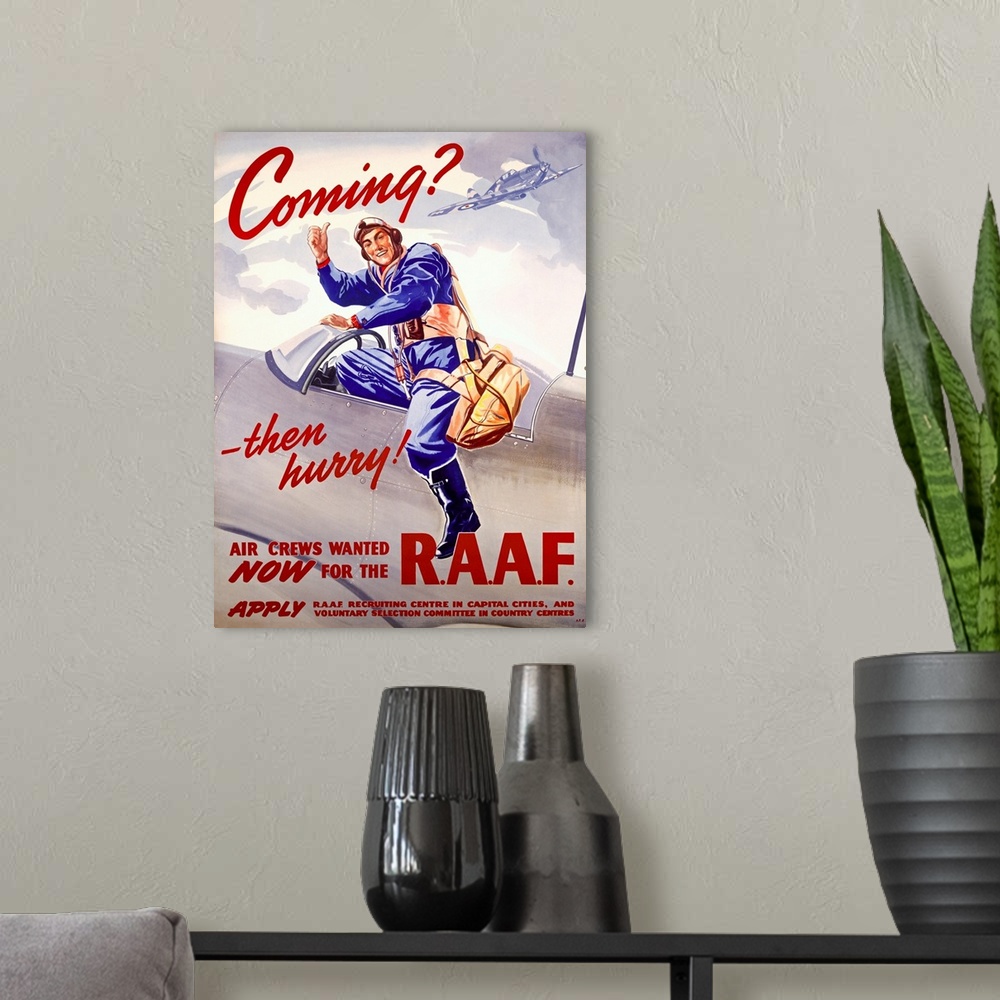 A modern room featuring Vintage WWII Aviation Poster