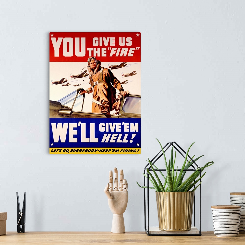 A bohemian room featuring Vintage WWII Aviation Poster