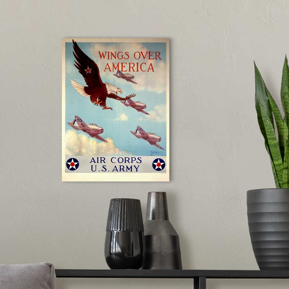 A modern room featuring Vintage WWII Aviation Poster
