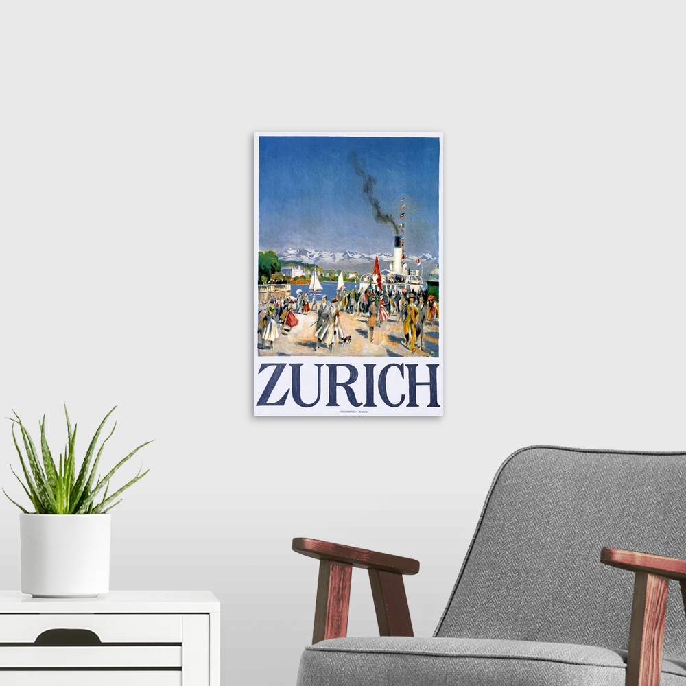 A modern room featuring Zurich, Vintage Poster, by Otto Baumberger
