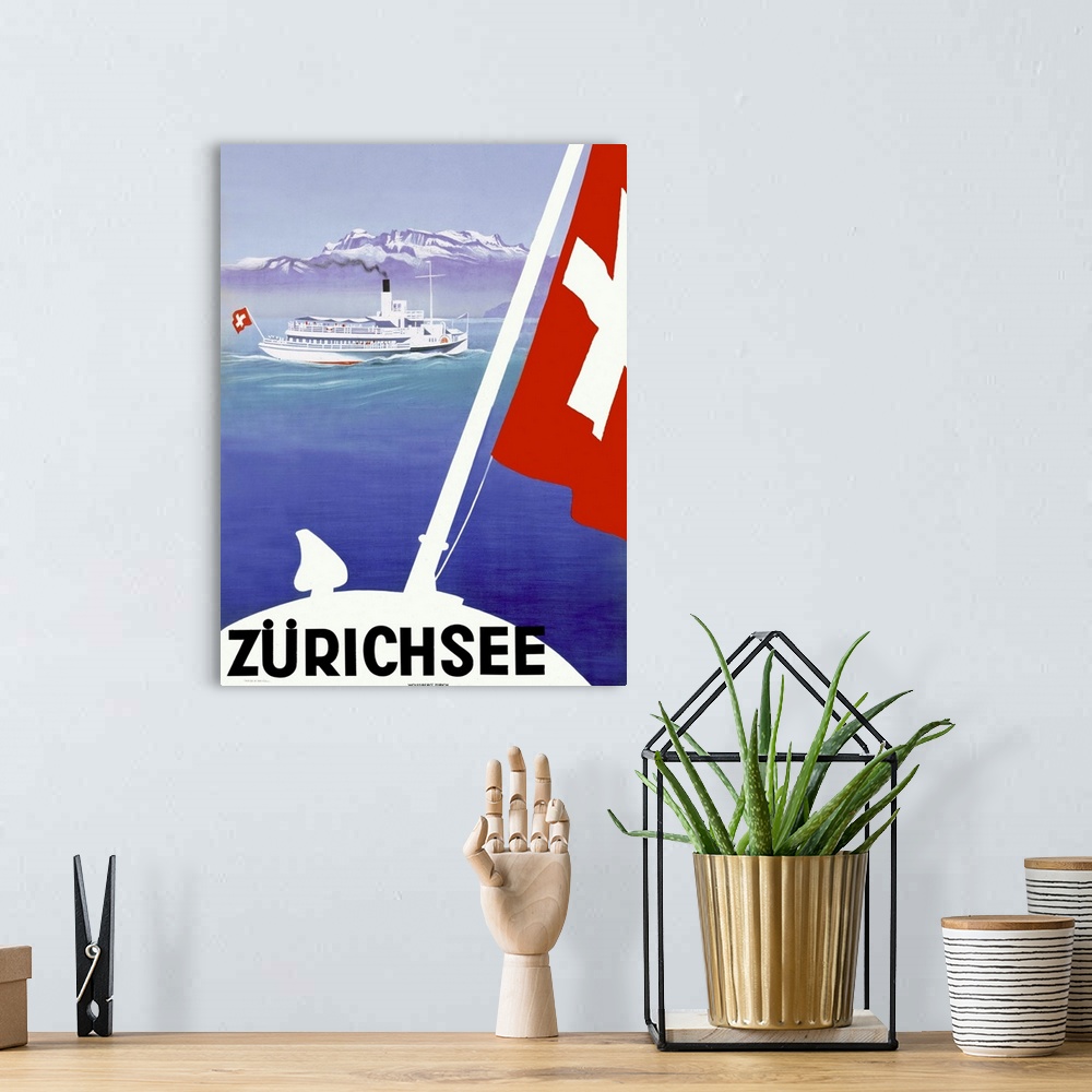 A bohemian room featuring Zurichsee, Lake Geneva, Switzerland, Vintage Poster
