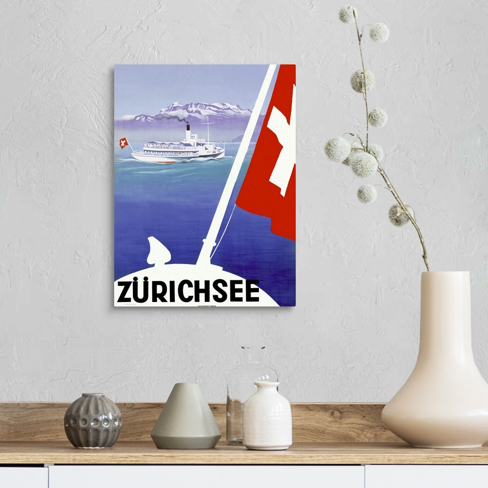 A farmhouse room featuring Zurichsee, Lake Geneva, Switzerland, Vintage Poster