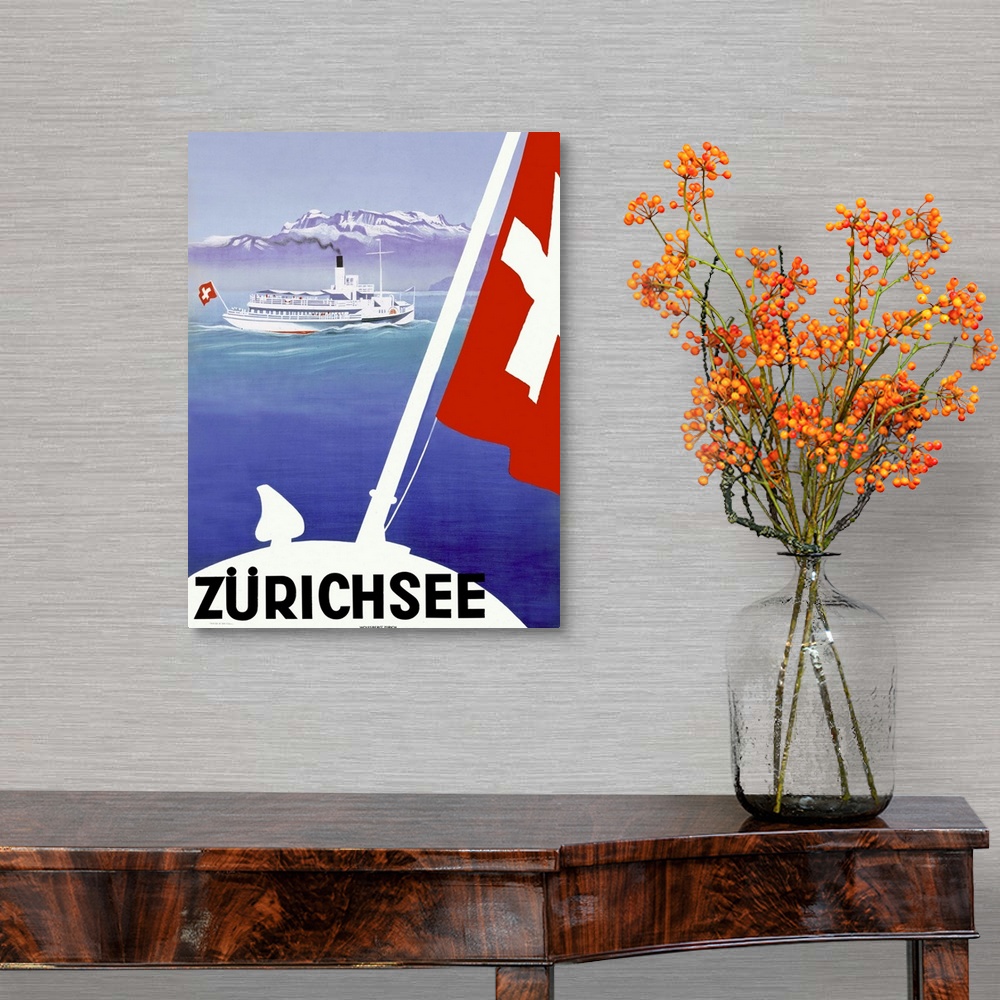 A traditional room featuring Zurichsee, Lake Geneva, Switzerland, Vintage Poster
