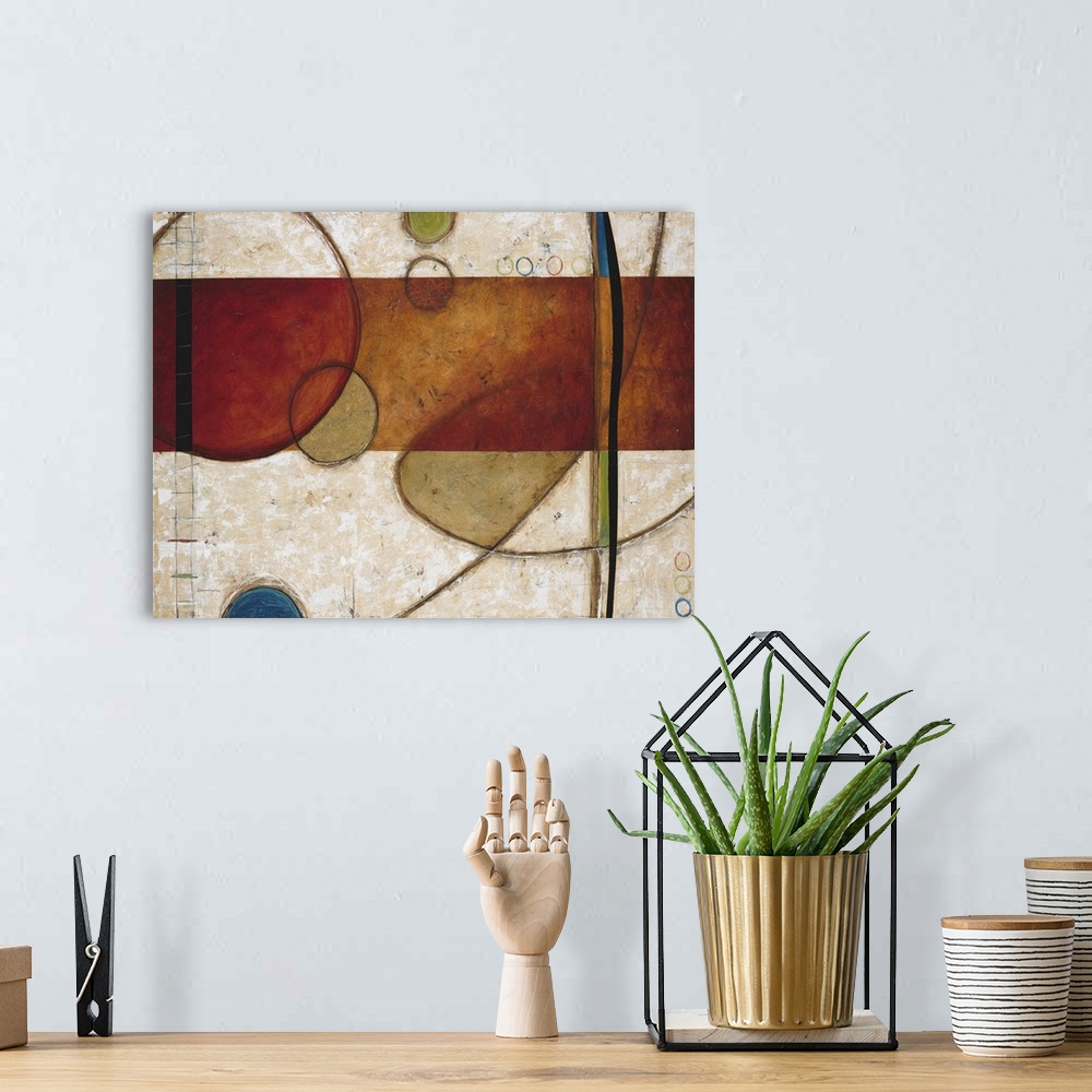 A bohemian room featuring Contemporary abstract home decor art using warm earthy tones.