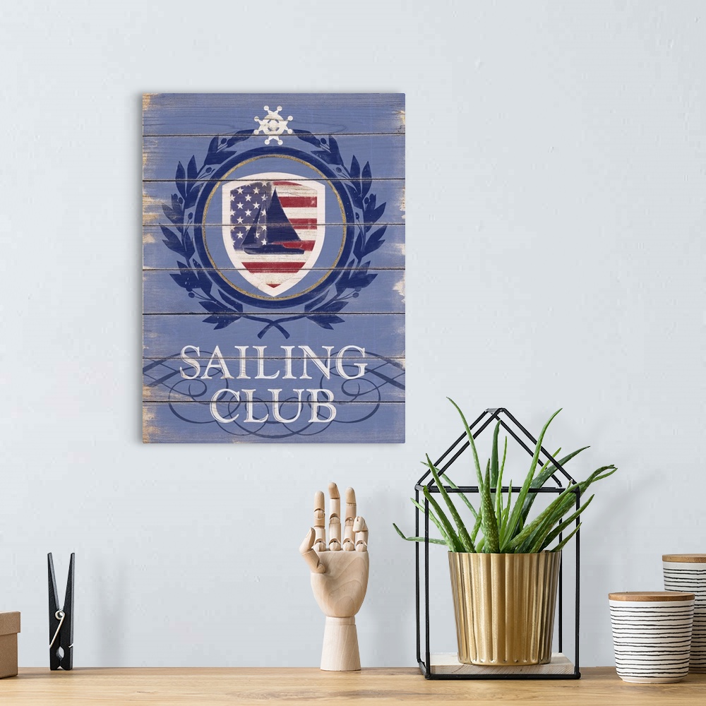 A bohemian room featuring Contemporary nautical sport art with weathered look.