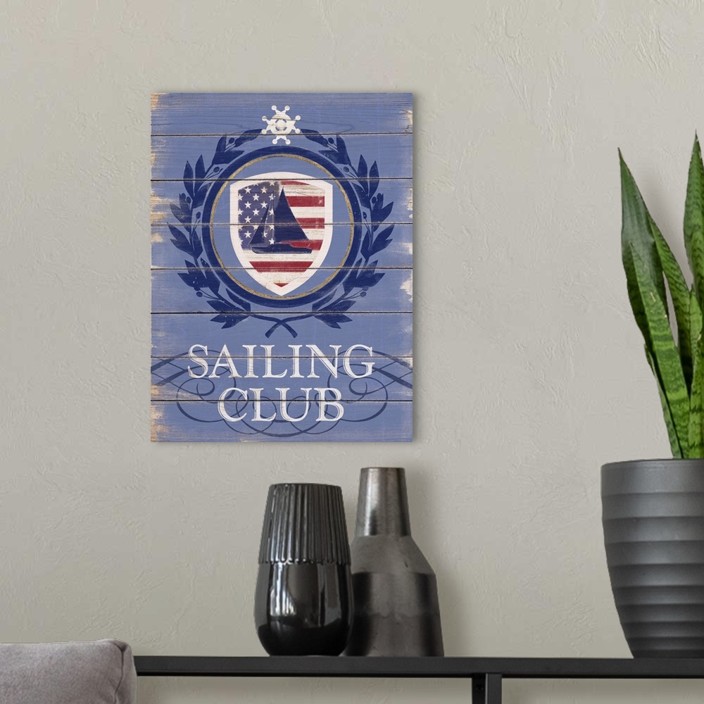 A modern room featuring Contemporary nautical sport art with weathered look.