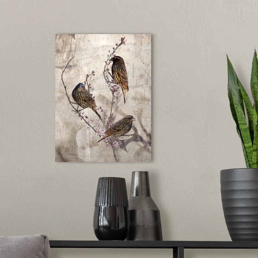 A modern room featuring Birds and Blossoms I