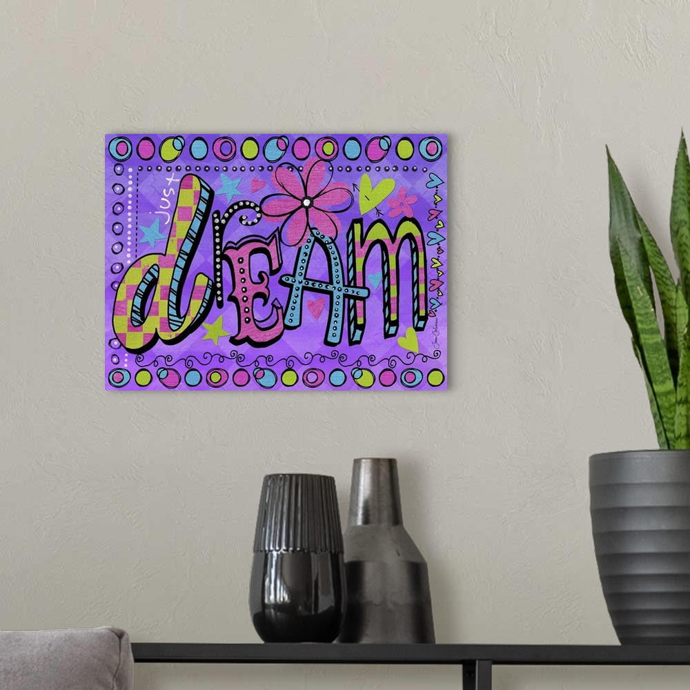 A modern room featuring Bright colors and lovable letters make this art a great addition to any teen girl's room.