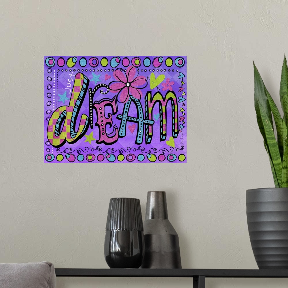 A modern room featuring Bright colors and lovable letters make this art a great addition to any teen girl's room.