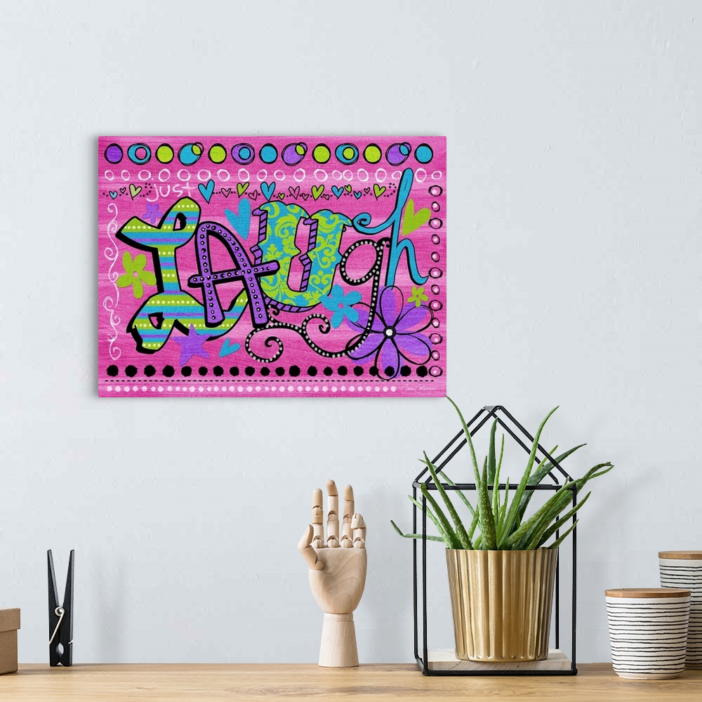 A bohemian room featuring Bright colors and lovable letters make this art a great addition to any teen girl's room.