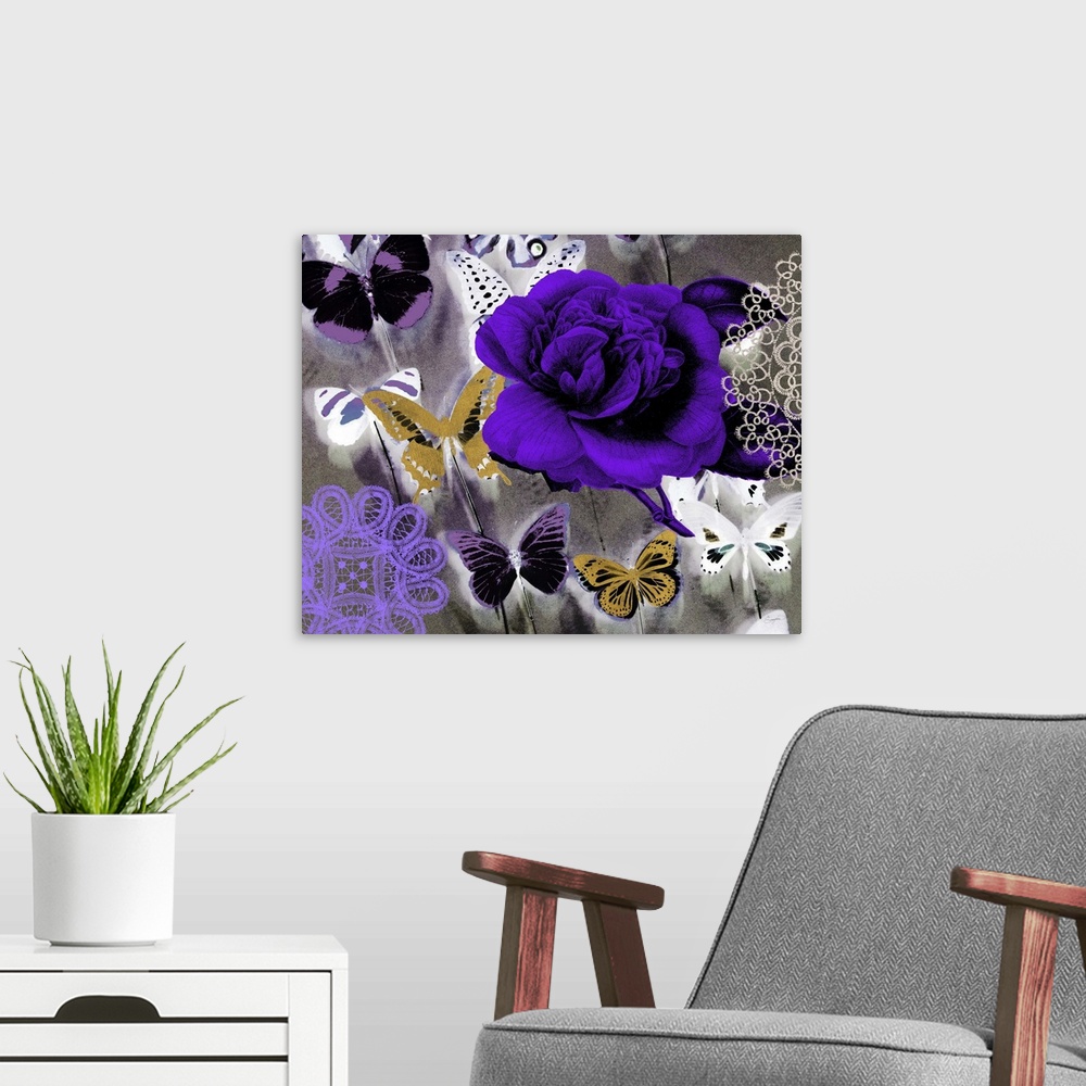 A modern room featuring Butterfly Collage Purple