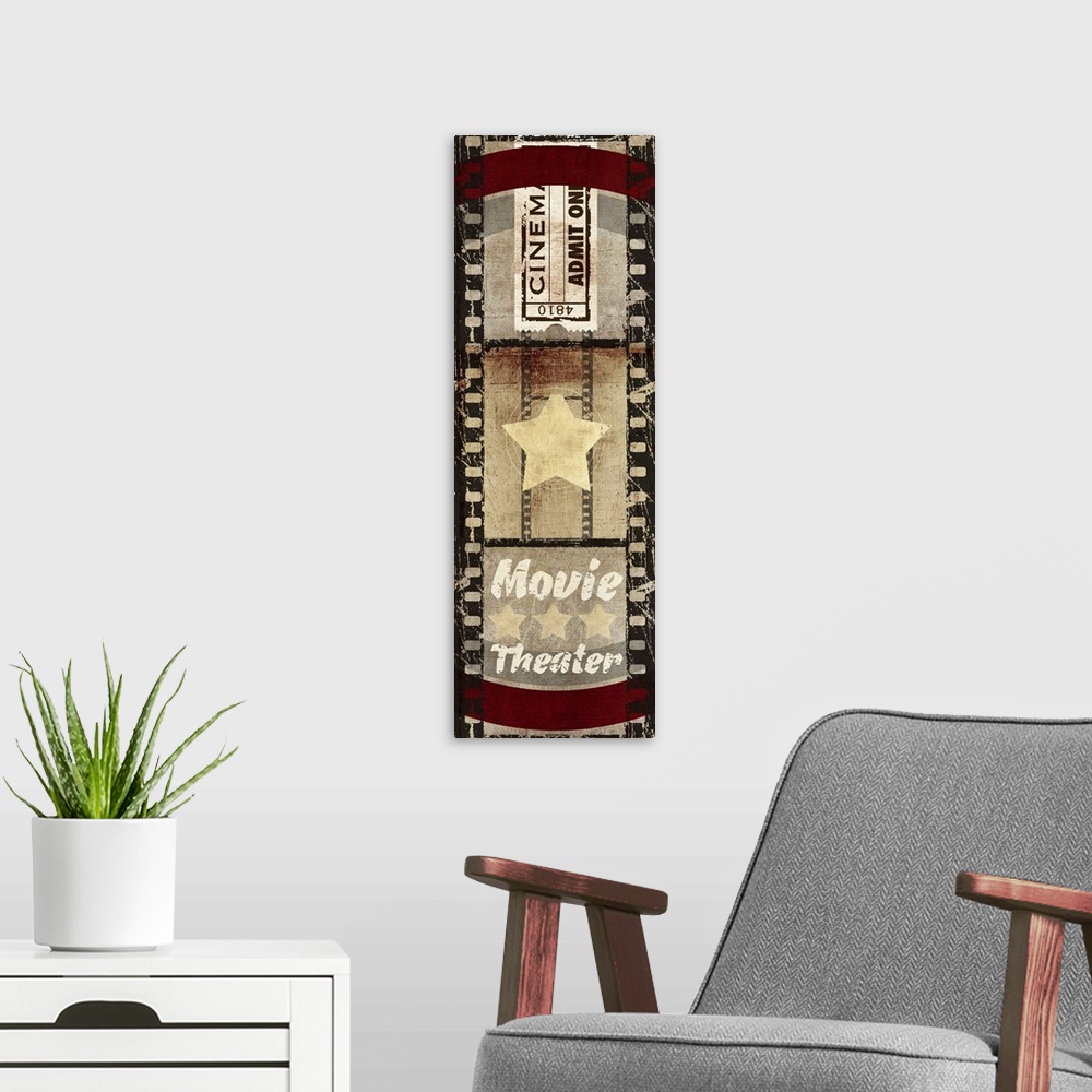 A modern room featuring Hollywood inspired artwork perfect for any home theater.