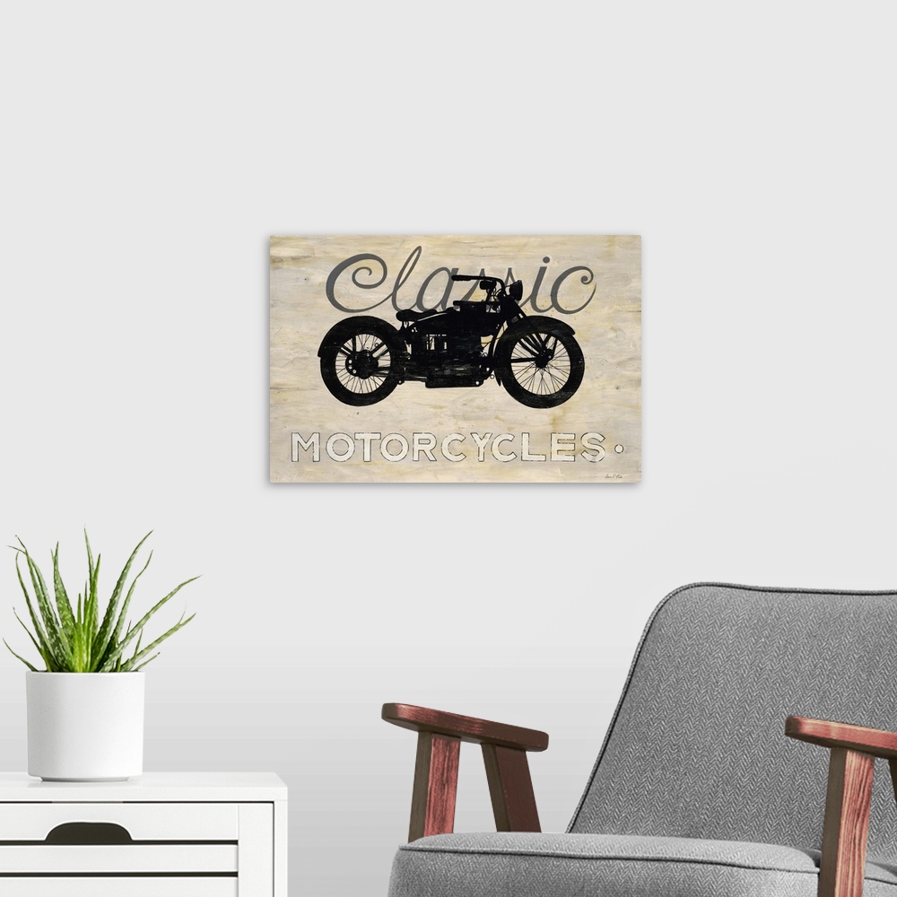 A modern room featuring Classic Motorcycle