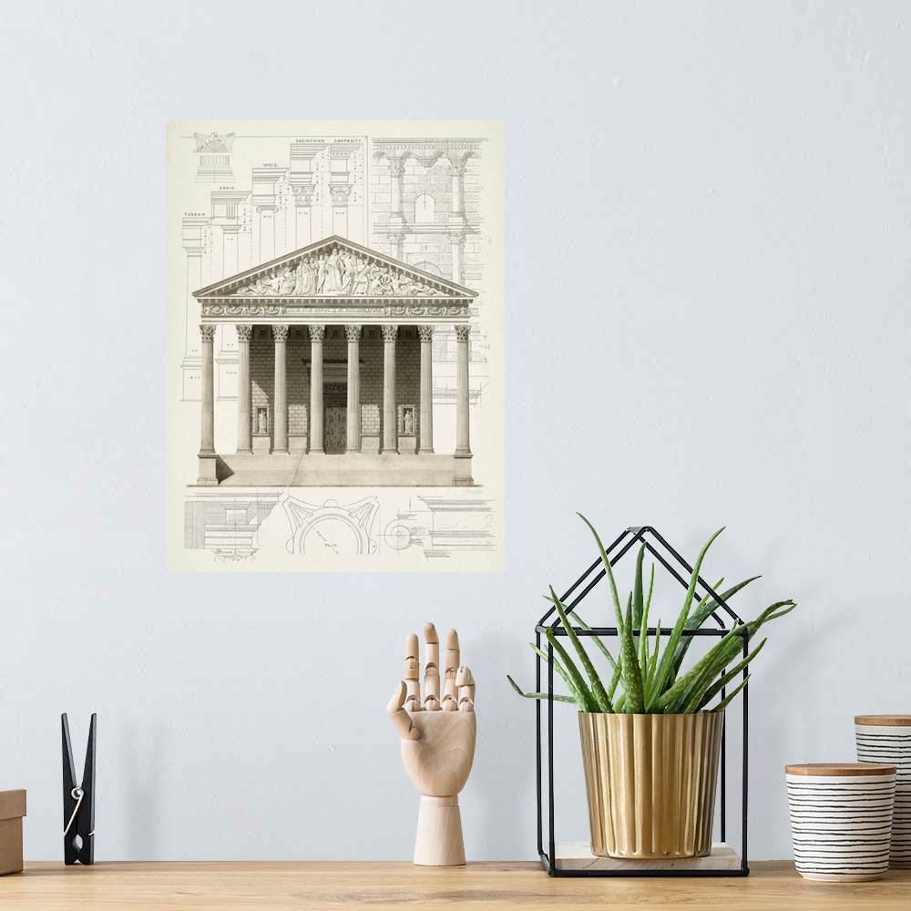 A bohemian room featuring Black and white architectural illustration and blueprint with numbered measurements in the backgr...