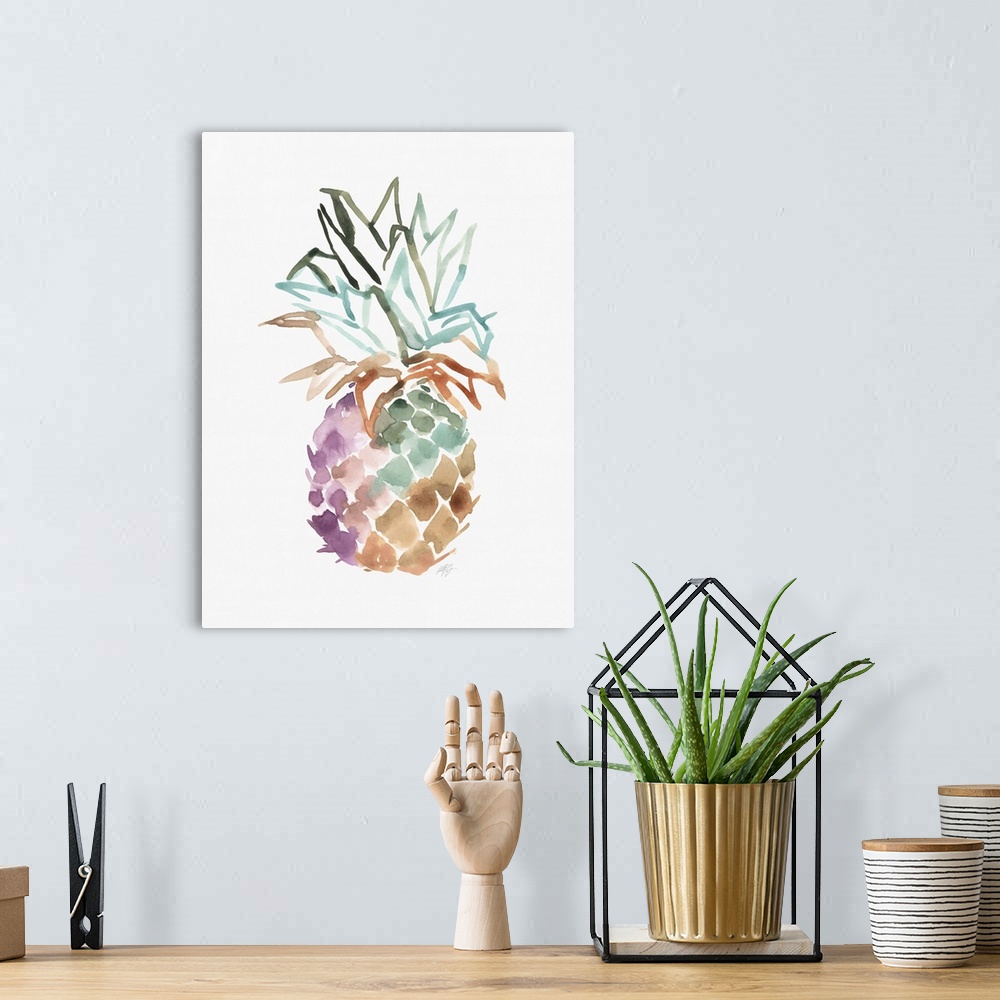 A bohemian room featuring Simple watercolor pineapple illustration on white.