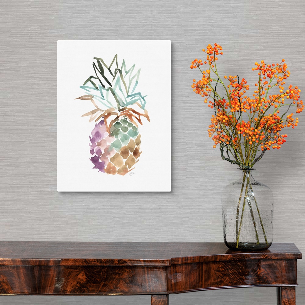 A traditional room featuring Simple watercolor pineapple illustration on white.
