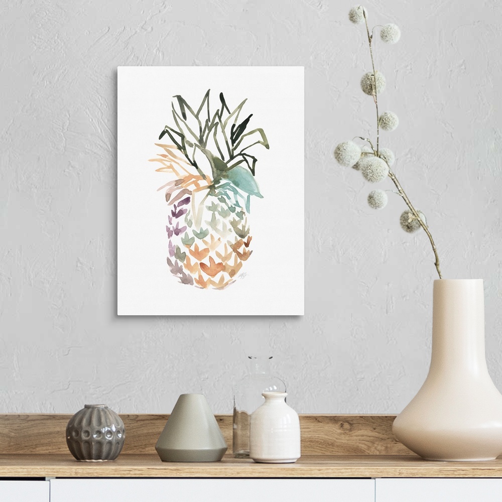 A farmhouse room featuring Simple watercolor pineapple illustration on white.