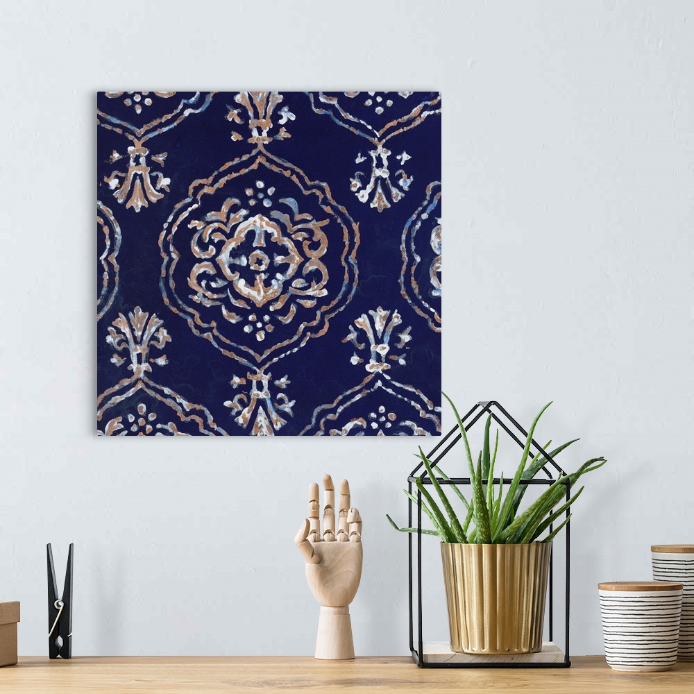 A bohemian room featuring Delft Blue Pattern IV