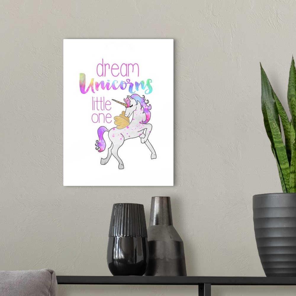 A modern room featuring "Dream Unicorns Little One"