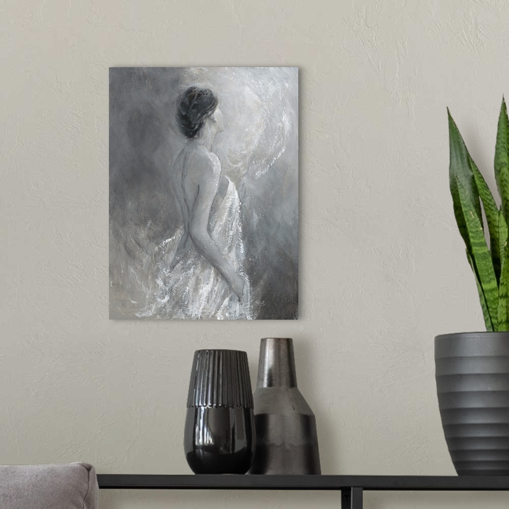 A modern room featuring Monochrome artwork of a nude female figure.
