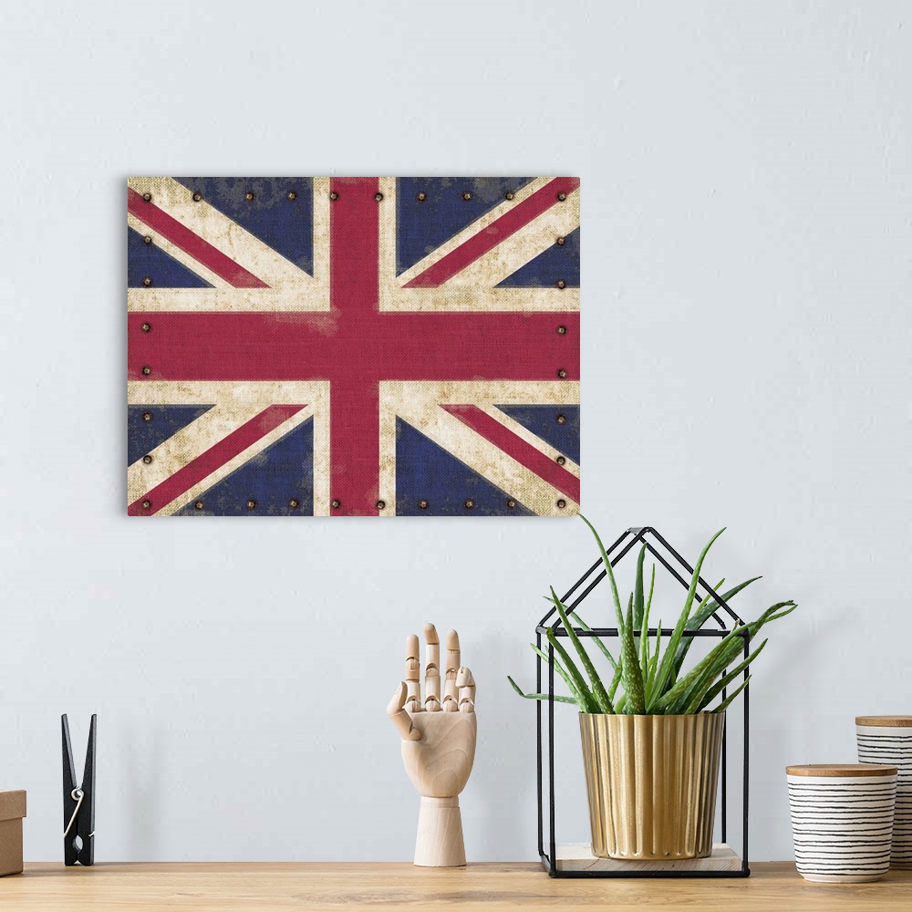 A bohemian room featuring Contemporary Union Jack flag art with a rustic feel.