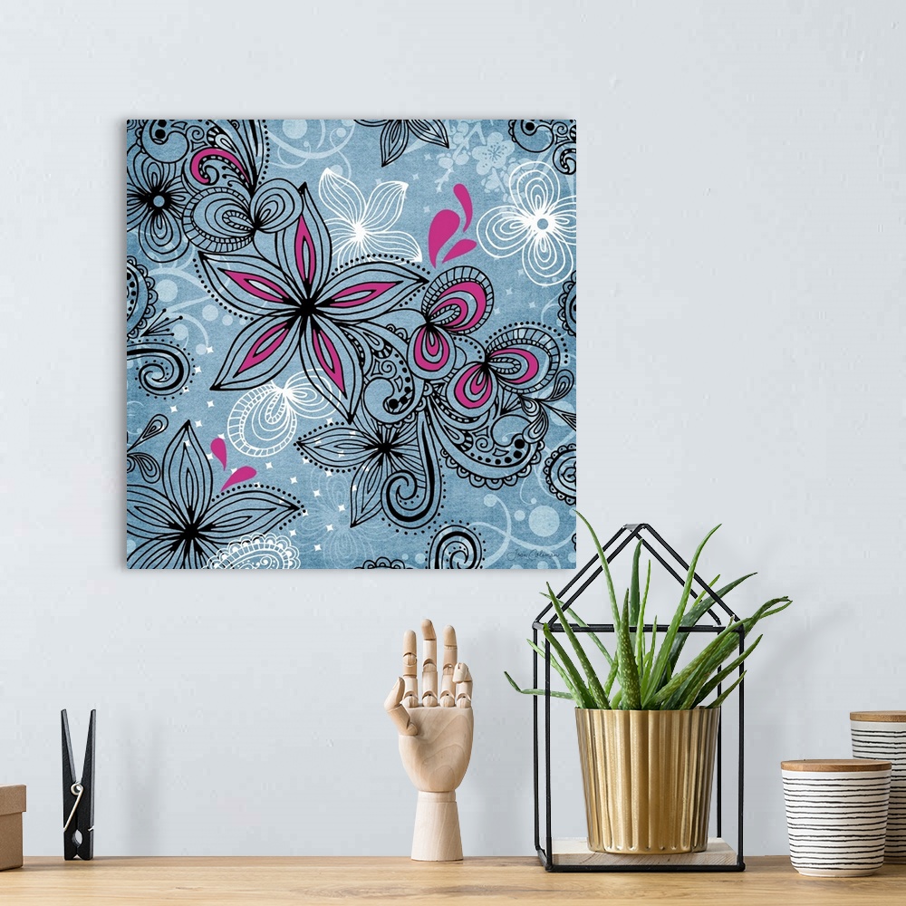 A bohemian room featuring Vibrant and colorful floral pattern teen wall art.