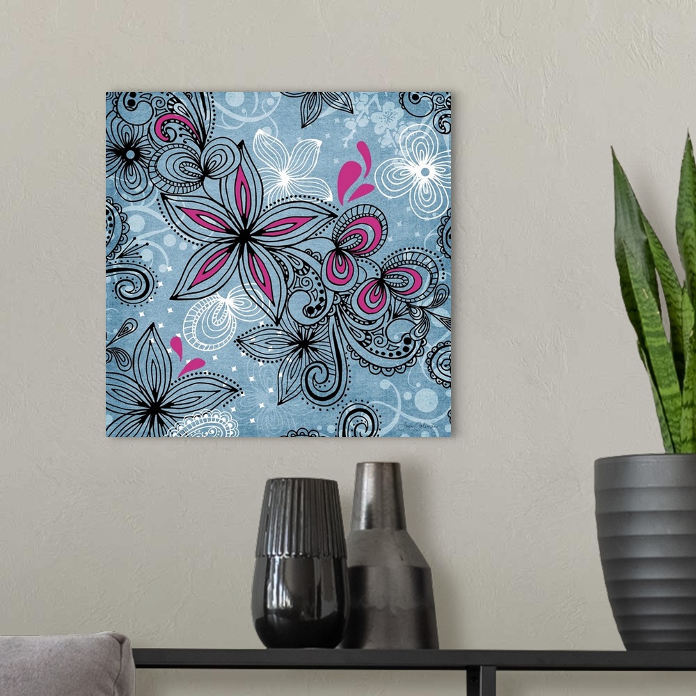 A modern room featuring Vibrant and colorful floral pattern teen wall art.