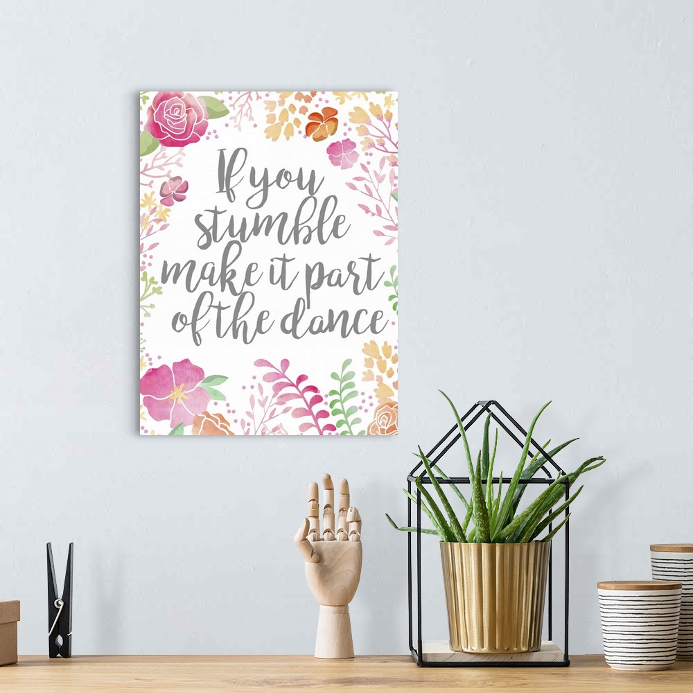A bohemian room featuring Handlettered inspirational quote with watercolor roses and ferns.