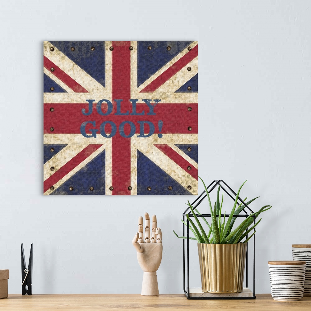 A bohemian room featuring Contemporary Union Jack flag art with a rustic feel.