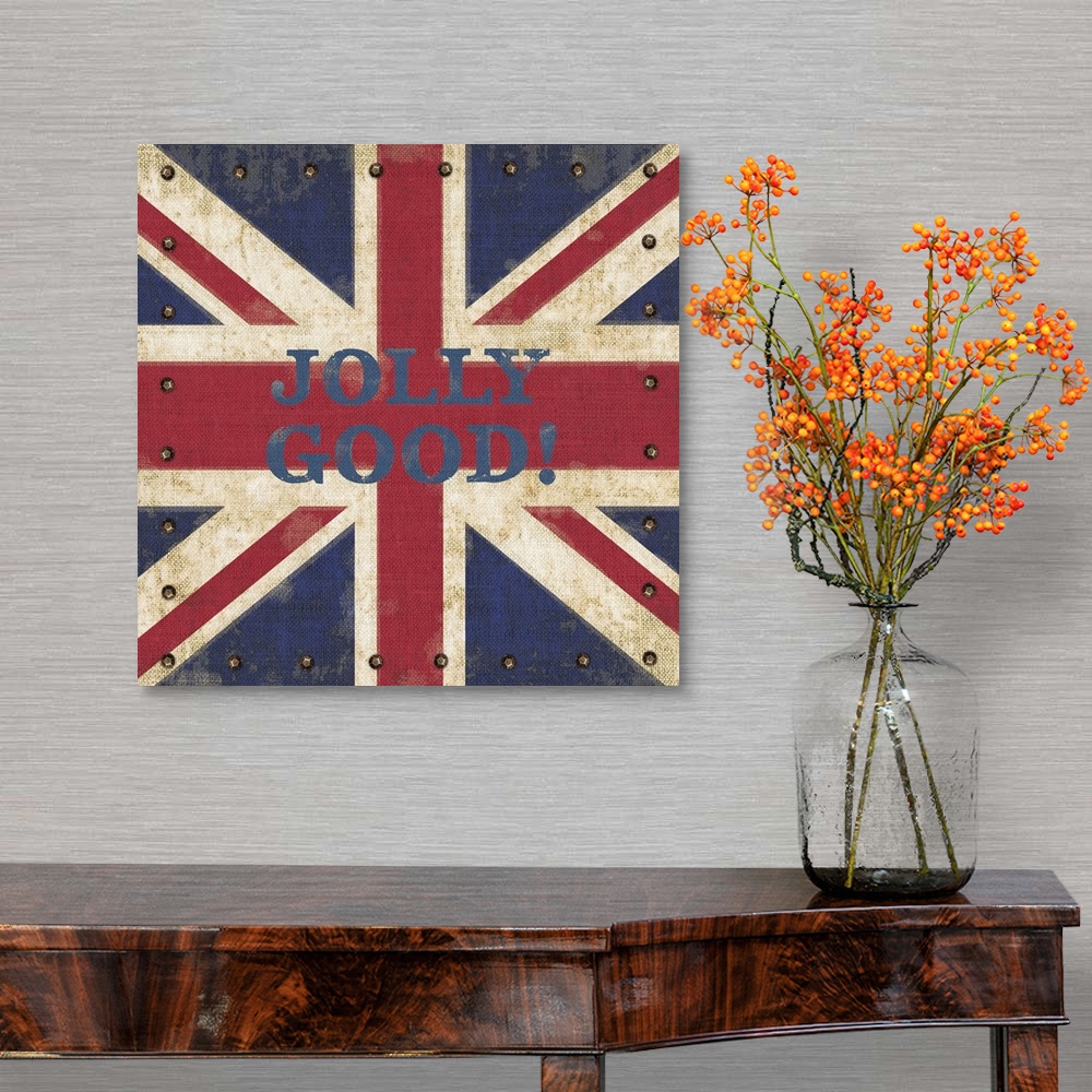 A traditional room featuring Contemporary Union Jack flag art with a rustic feel.