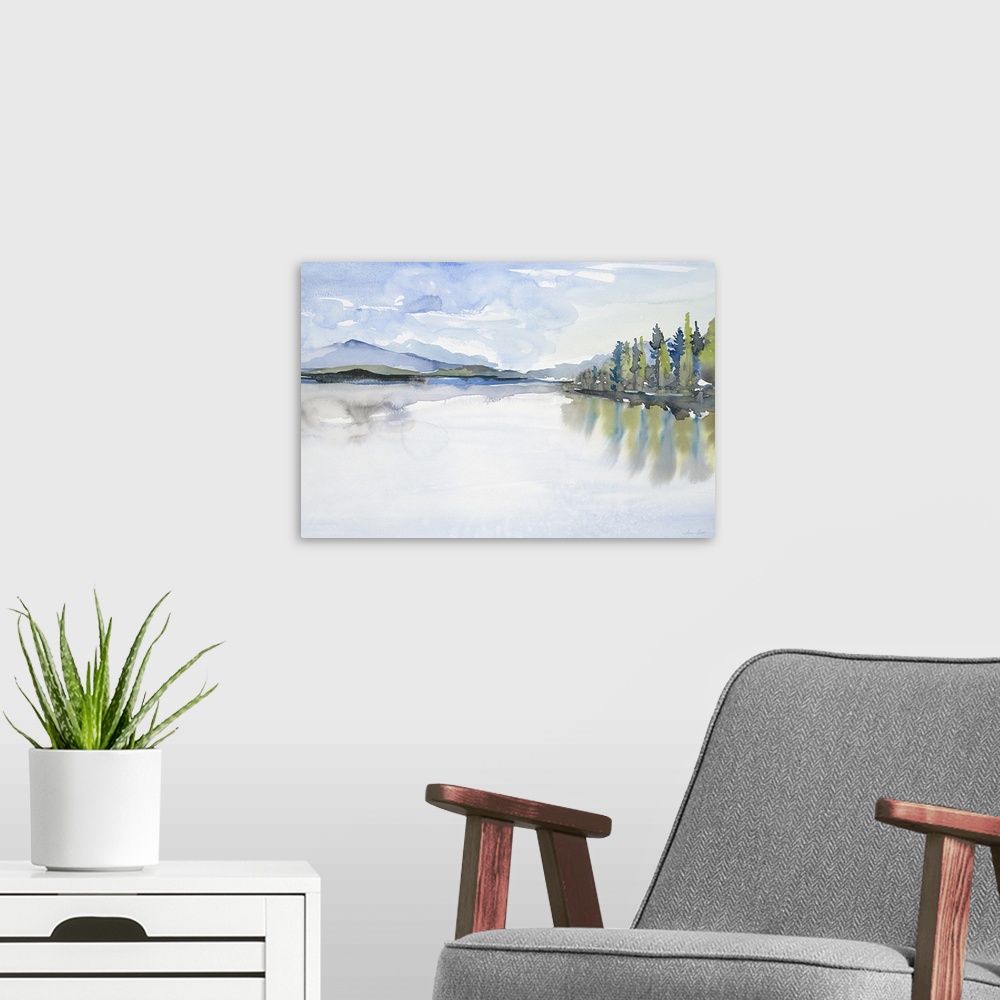 A modern room featuring Lakefront Watercolor