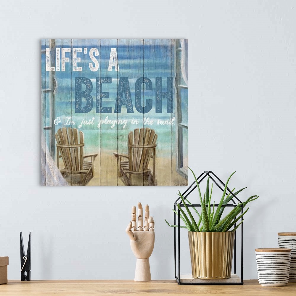 A bohemian room featuring Life's A Beach Weathered Wood Sign