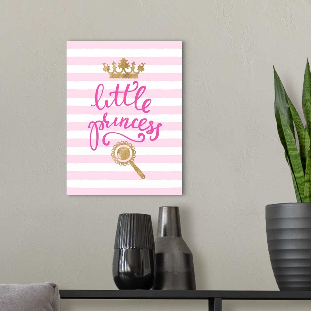 A modern room featuring "Little Princess" in pink, white, and gold.