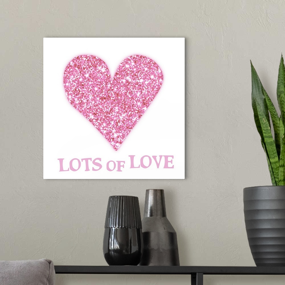 A modern room featuring Pink heart and lettering against a white background.