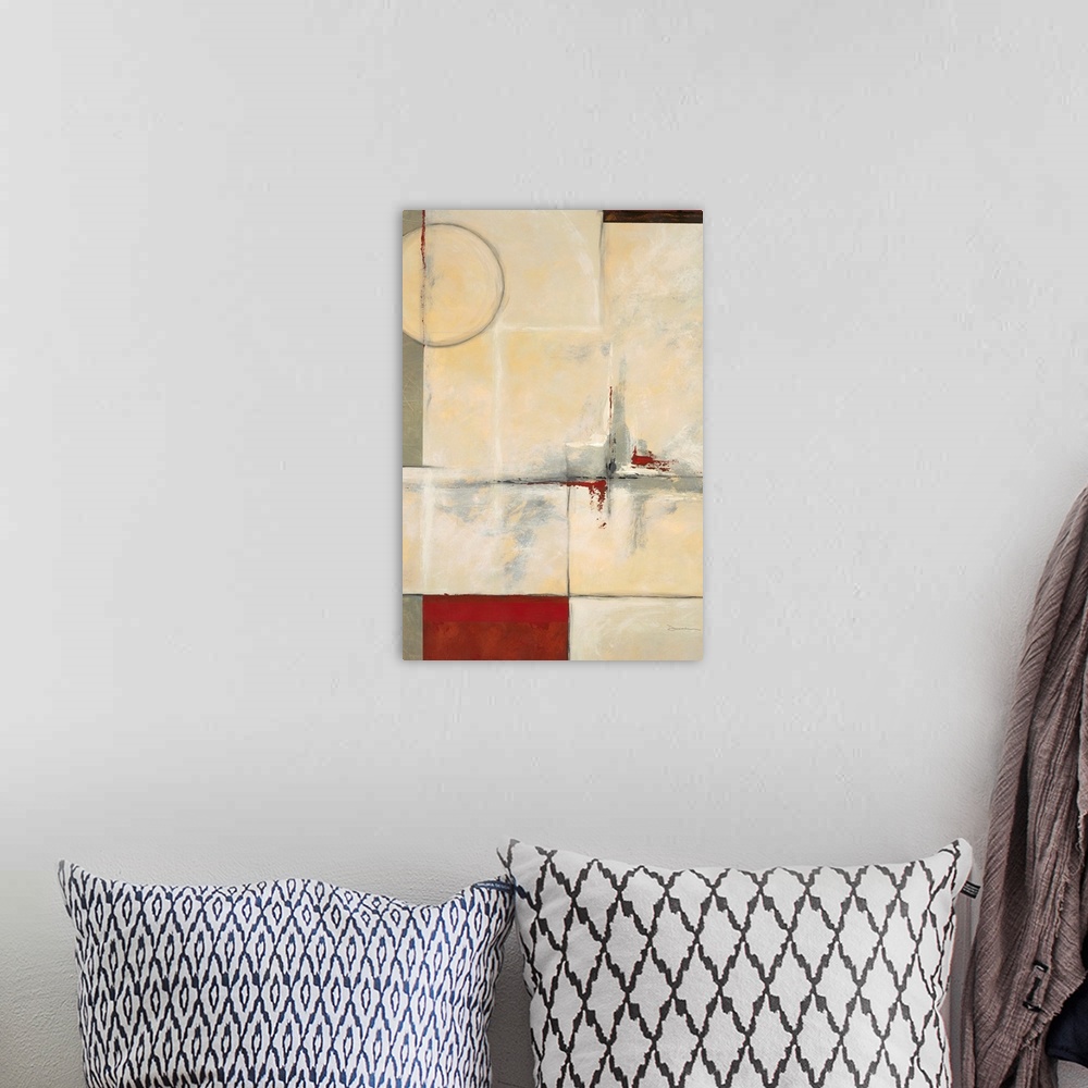 A bohemian room featuring Contemporary abstract home decor art using warm earthy tones.