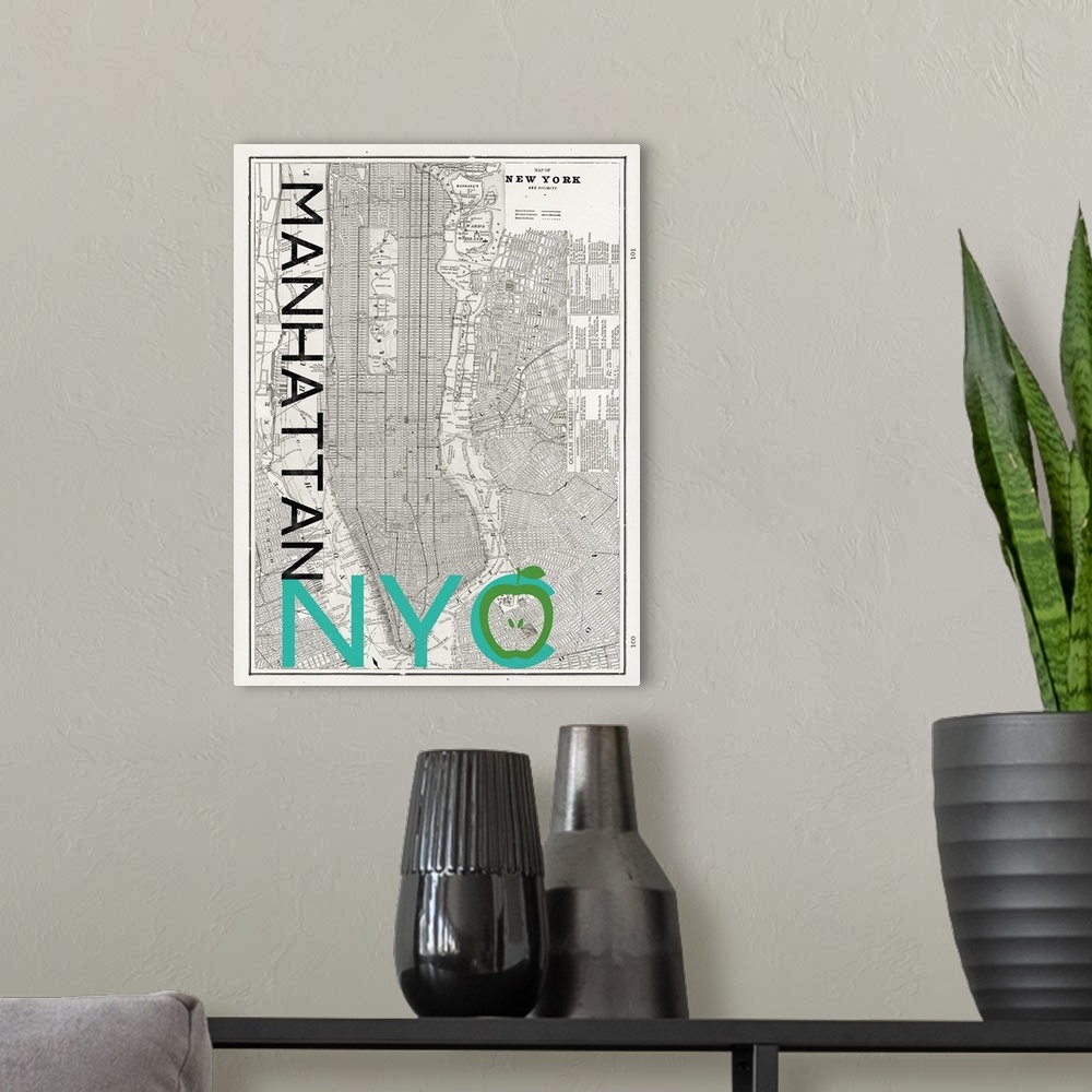 A modern room featuring Mid Century New York City Map