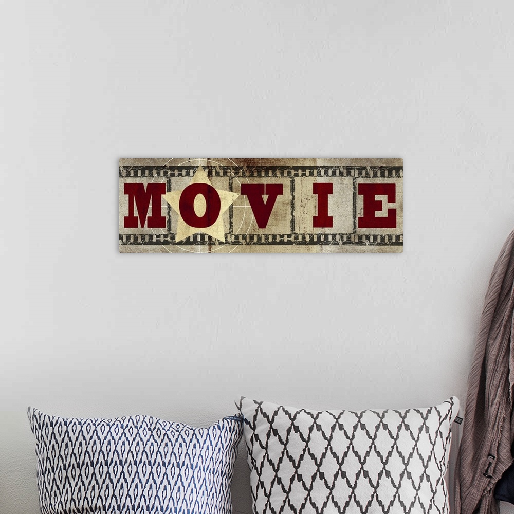 A bohemian room featuring Hollywood inspired artwork perfect for any home theater.