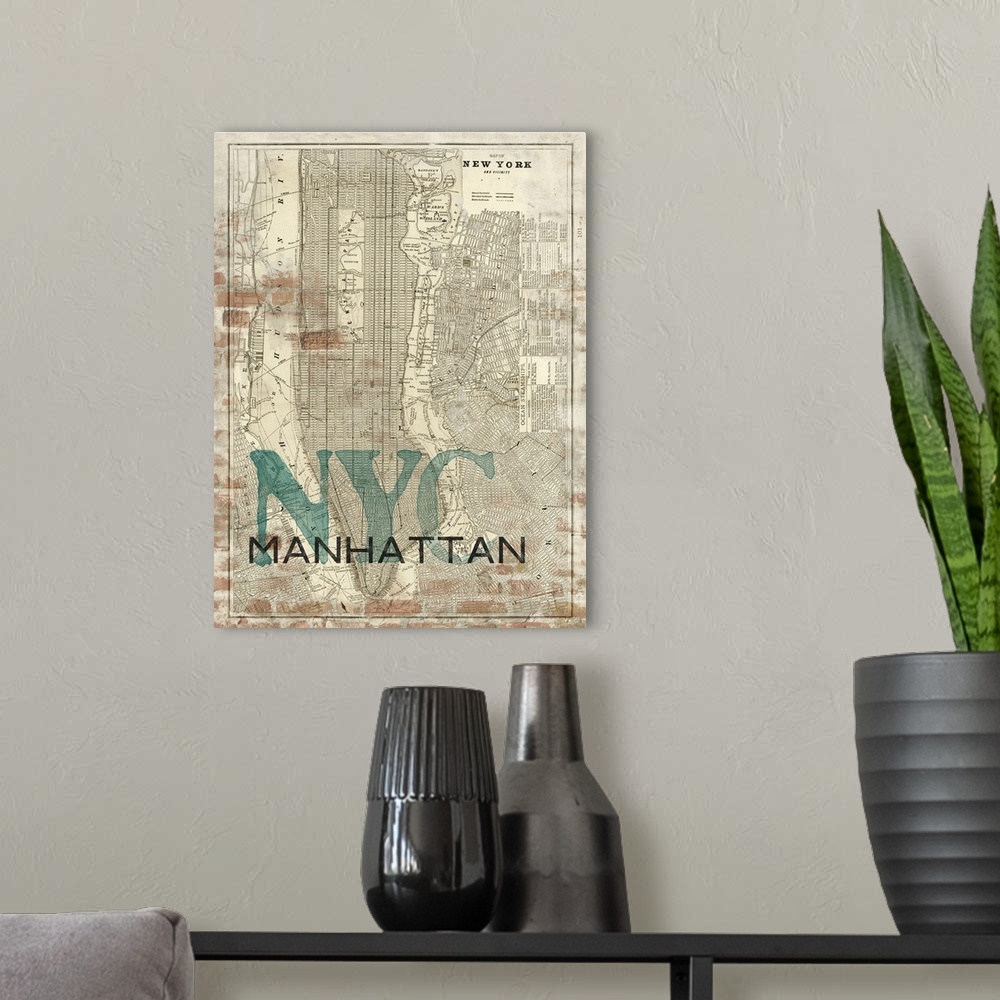 A modern room featuring Reclaimed New York City Map