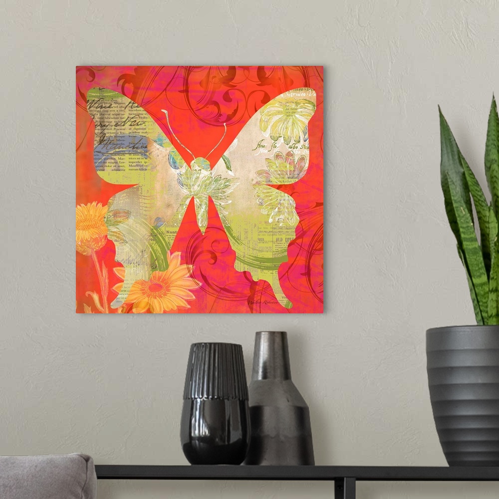 A modern room featuring Red Pop Butterfly