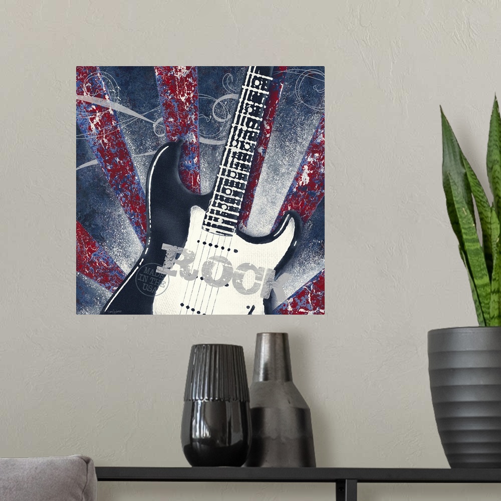 A modern room featuring Rock Guitar