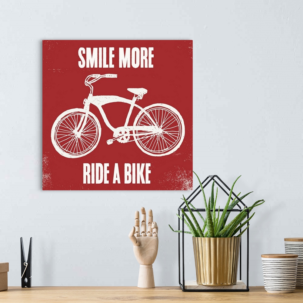 A bohemian room featuring Smile More Ride a Bike