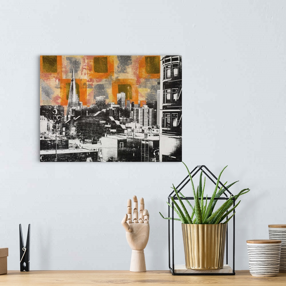 A bohemian room featuring Urban Collage Skyline