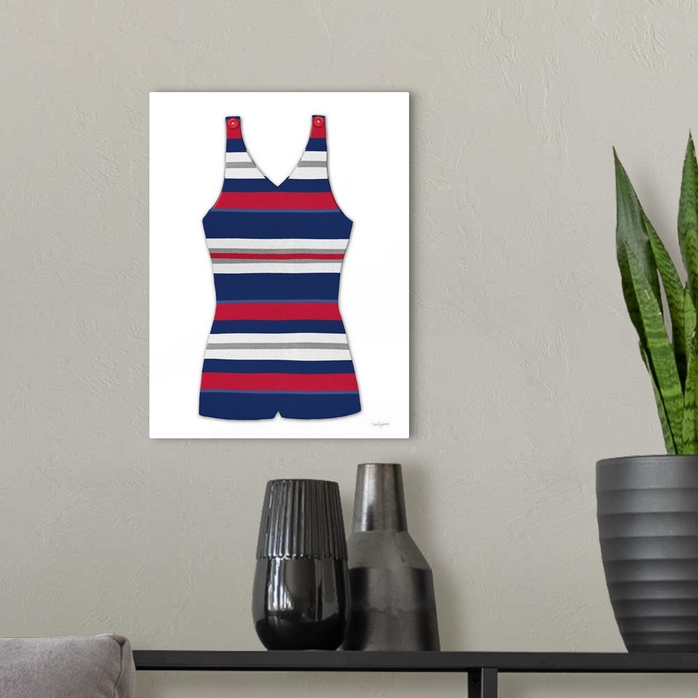 A modern room featuring Vintage Swim Suit I Blue and Red White