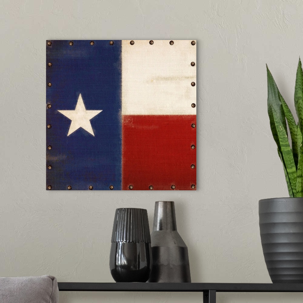 A modern room featuring Vintage Texas Flag