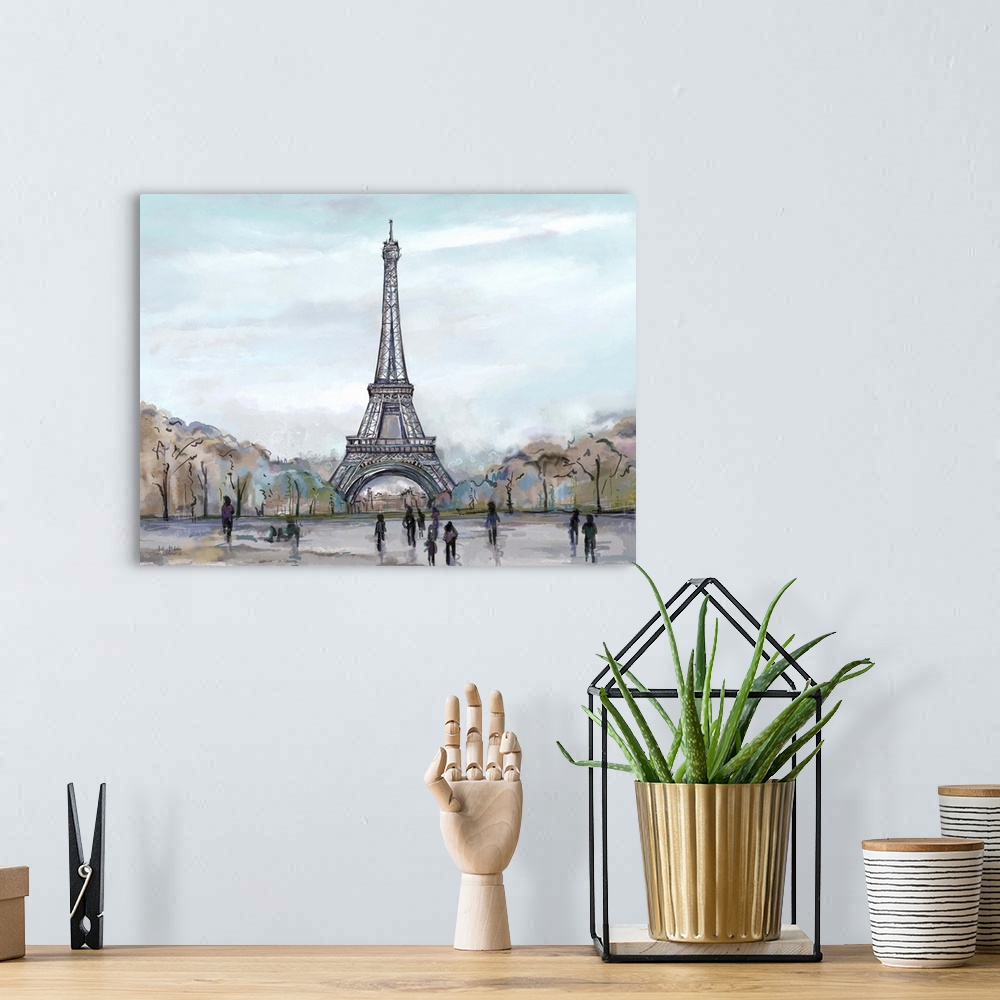 A bohemian room featuring Contemporary home decor artwork of the Eiffel Tower in Paris.