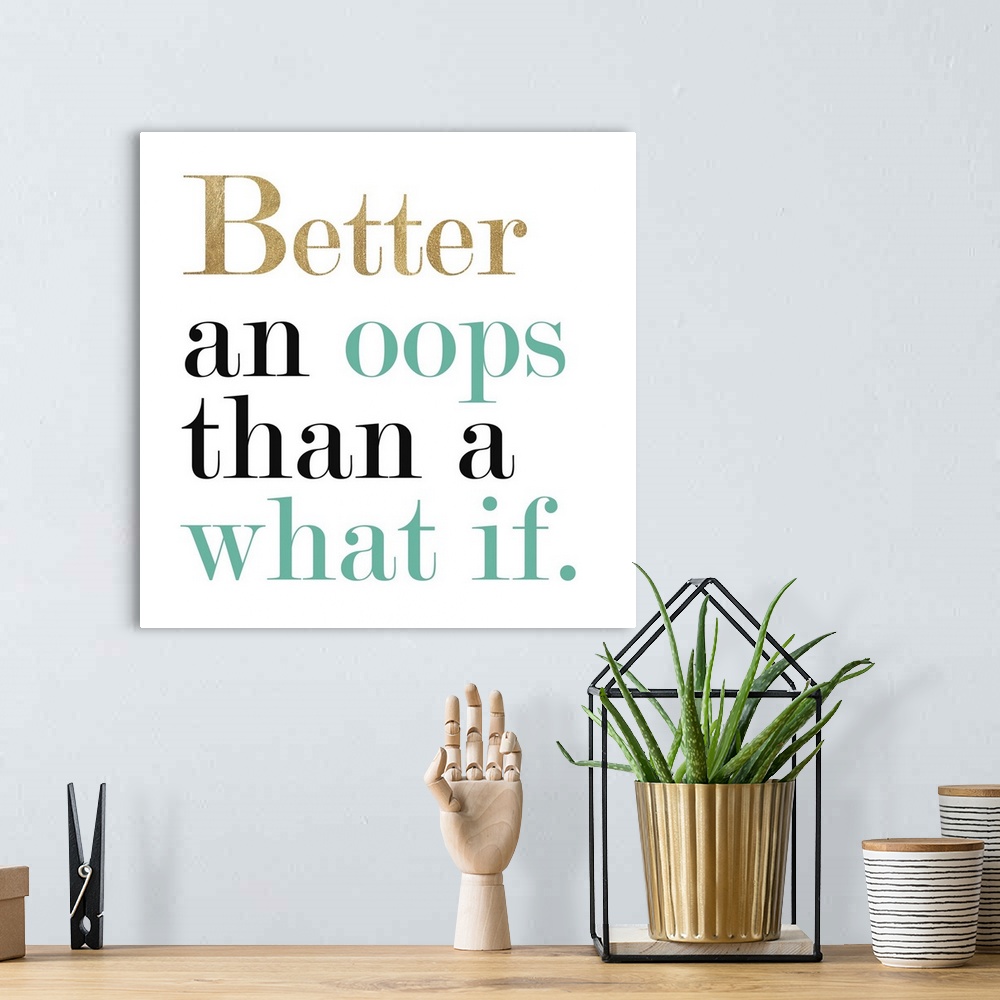 A bohemian room featuring Inspirational sentiment in gold, teal, and black text on white.