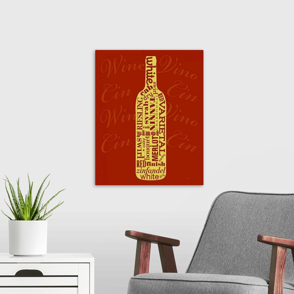A modern room featuring Artwork using wine glass and typography perfect for any kitchen.
